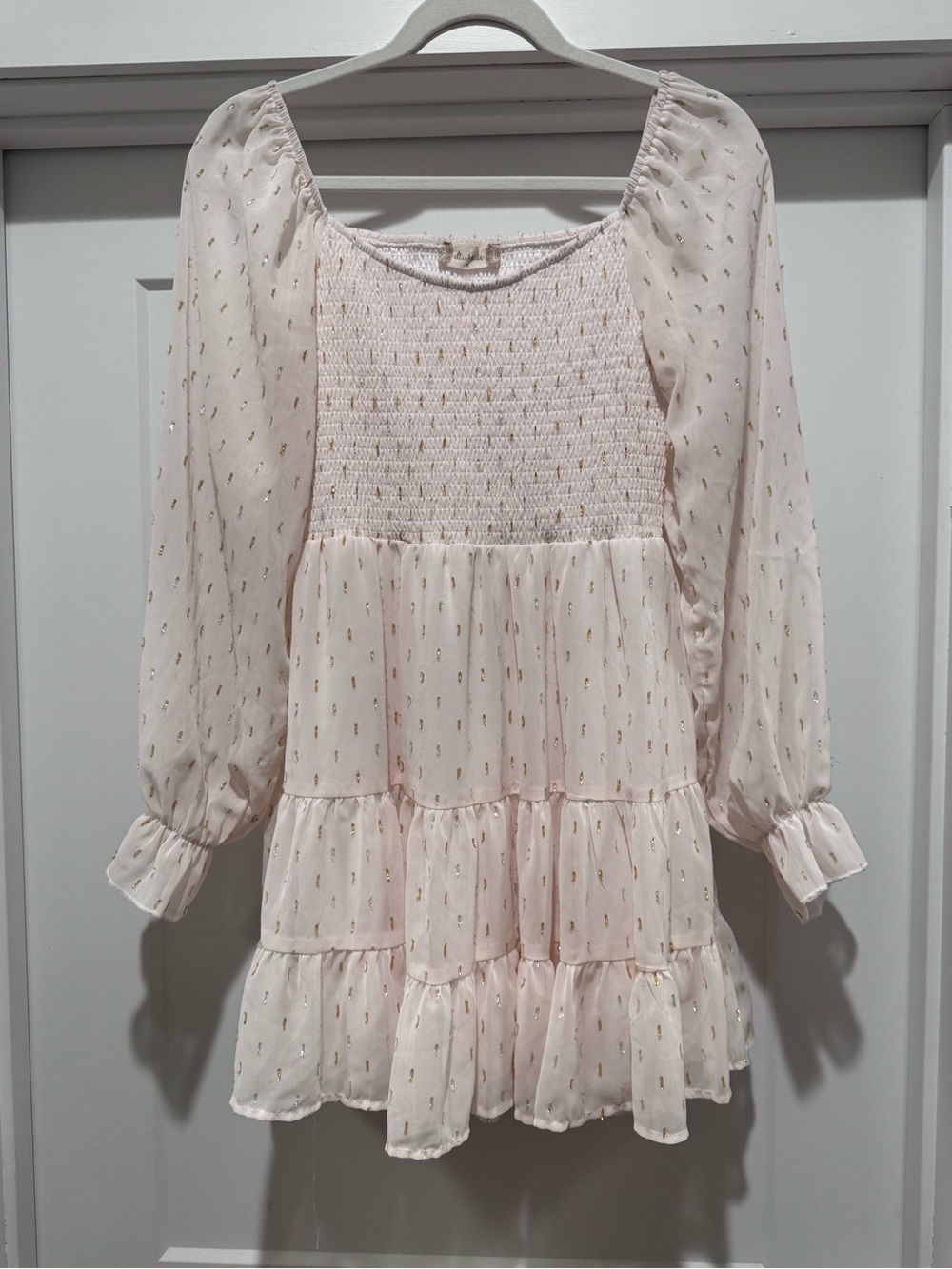 Altar'd State Cream Mini Dress with Gold Metallic Dots